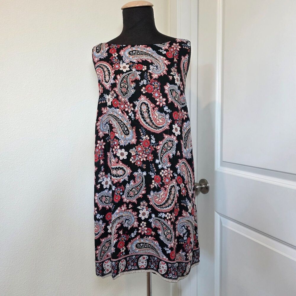 J. Jill Sleeveless Sheath Dress Sz M Paisley Floral Rayon Boho Indie Tapestry